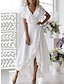 cheap Wedding Dresses-A-Line Simple Wedding Dress Little White Dress Elegant High Low V Neck Plus Size Asymmetrical Chiffon Short Sleeve with Ruffles Split Front 2024