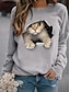 cheap Hoodies &amp; Sweatshirts-Women&#039;s Sweatshirt Pullover 3D Print Active Streetwear Black White Yellow Animal Cat 3D Daily Long Sleeve Round Neck Cotton