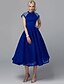 cheap Prom Dresses-Ball Gown Elegant Dress Cocktail Party Tea Length Short Sleeve High Neck Tulle with Sequin 2022 / Prom