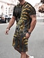 cheap Men&#039;s Print Tee Sets-Mens Graphic Shirt Camouflage 3D Casual | Purple Summer Cotton Suits Tracksuit Tennis Shorts And Set Tiger Crew Neck Plus Size Daily Sleeve 2
