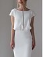 cheap Party Dresses-Women&#039;s Sheath Dress Knee Length Dress White Half Sleeve Solid Color Hollow Out Ruched Patchwork Spring Summer Round Neck Elegant Party 2022 S M L XL XXL