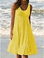 tanie proste sukienki-damska sukienka letnia sukienka do kolan niebieski żółty pudrowy róż fuksja zielony biały czarny bez rękawów jednokolorowy ruched plisowany lato wokół szyi gorący codzienny wakacje na plaży sukienki