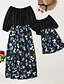 cheap Family Matching Outfits-Mommy and Me Dresses Floral Patchwork Blue Pink Maxi 3/4 Length Sleeve Daily Matching Outfits / Print