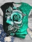 cheap Plus Size Tops-Women&#039;s Plus Size Tops Floral Graphic Patterned T shirt Tee Short Sleeve Print Basic Valentine&#039;s Day Crewneck Cotton Spandex Jersey Daily Summer Green Purple / Regular Fit