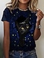 cheap Tees &amp; T Shirts-Women&#039;s Cat 3D Animal Daily Weekend 3D Cat Painting Short Sleeve T shirt Tee Round Neck Print Basic Essential Tops Black S / 3D Print