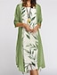 cheap Print Dress Sets-Women&#039;s Dress Set Two Piece Dress Shift Dress Midi Dress Green 3/4 Length Sleeve Floral Print Summer Spring Crew Neck Elegant 2023 M L XL XXL 3XL 4XL