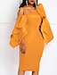 cheap Cocktail Dresses-Sheath / Column Cocktail Dresses Sexy Dress Cocktail Party Formal Evening Knee Length Long Sleeve One Shoulder Satin with Draping 2024