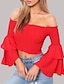 cheap Women&#039;s Clothing-LITB Basic Women&#039;s Ruffle Flared Sleeve Crop Off Shoulder Top Solid Color