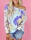 cheap Women&#039;s T-shirts-Women&#039;s T shirt Color Block Tie Dye Long Sleeve Lace Patchwork Print Round Neck Basic Tops Blue Purple Yellow