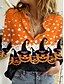 billige Bluser og trøjer til kvinder-Dame Halloween Weekend Blomster Tema Bluse Skjorte Blad Græskar Langærmet Knap Trykt mønster Krave Afslappet Gade Halloween Toppe Orange S / 3D-udskrivning