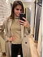 cheap Women&#039;s Coats &amp; Trench Coats-Women&#039;s Trench Coat Holiday Going out Fall &amp; Winter Long Coat Regular Fit Streetwear Jacket Long Sleeve Solid Colored Patchwork Khaki White Black