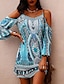 cheap Boho Dresses-Women&#039;s Mini Dress Blue 3/4 Length Sleeve Hollow Out Winter Fall Autumn Square Neck S M L XL XXL
