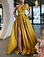 cheap Evening Dresses-A-Line Vintage Sexy High Split Party Wear Formal Evening Dress One Shoulder Sleeveless Sweep / Brush Train Satin with Bow(s) Pleats Slit 2022