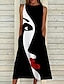 cheap Print Dresses-Women&#039;s Casual Dress Midi Dress Black White Sleeveless Floral Print Summer Spring Crew Neck Casual 2023 S M L XL XXL 3XL