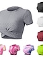 Χαμηλού Κόστους Γιόγκα Μπλουζάκια-Γυναικεία Στρογγυλή Ψηλή Λαιμόκοψη Γιόγκα Κορυφή Κοντό μπλουζάκι Καλοκαίρι Ζακάρ Στριφτό Συμπαγές Χρώμα Βυσσινί Σκούρο πράσινο Γιόγκα Καταλληλότητα Γυμναστήριο προπόνηση Μπλουζάκι Κοντομάνικο