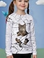 billige piges 3d t-shirts-Børn Pige T-shirt Langærmet Sort 3D-udskrivning Kat Dyr Daglig Indendørs udendørs Aktiv Mode Daglig Sport 3-12 år