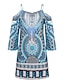 levne Šaty s potiskem-Dámské Mini šaty Vodní modrá 3/4 délka rukávu Výstřih Léto Jaro Hranatý 2023 S M L XL XXL