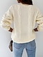 cheap Cardigans-Women&#039;s Sweater Cardigan Sweater V Neck Cable Crochet Knit Cotton Acrylic Knitted Hole Drop Shoulder Fall Winter Cropped Casual Daily Wear Stylish Long Sleeve Solid Color White Yellow Purple One-Size