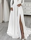 tanie Suknie ślubne-przedpokój proste suknie ślubne dekolt w serek z długim rękawem, rozciągliwym trenem suknie ślubne z elastycznej tkaniny z 2024 r