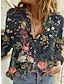 cheap Blouses &amp; Shirts-Women&#039;s Blouse Shirt Floral Theme Long Sleeve Floral Graphic Shirt Collar Button Print Basic Tops Blue Blushing Pink Gray