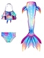 cheap Swimwear-Kids Girls&#039; Swimwear Mermaid Three-piece Set Swimsuit Monofin Print Swimwear Rainbow Color Block Sleeveless Blue Purple Pink Beach Swimming Active Bathing Suits 3-10 Years / Summer