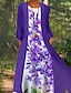 cheap Print Dress Sets-Women‘s Two Piece Dress Maxi long Dress Blue Purple Royal Blue Long Sleeve Flower Animal Pocket Print Fall Spring Round Neck Elegant Casual 2023 M L XL XXL 3XL 4XL 5XL