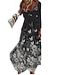 Χαμηλού Κόστους Casual Φορέματα-Γυναικεία Φόρεμα σε γραμμή Α Μακρύ φόρεμα Μαύρο Μακρυμάνικο Φλοράλ Πεταλούδα Στάμπα Φθινόπωρο Καλοκαίρι Λαιμόκοψη V Καθημερινό 2022 Τ M L XL XXL
