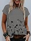 cheap Women&#039;s T-shirts-Women&#039;s T shirt Floral Flower Round Neck Tops Blue Gray Khaki / 3D Print