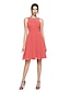 cheap Cocktail Dresses-A-Line Cocktail Dresses Minimalist Dress Wedding Guest Knee Length Sleeveless Illusion Neck Chiffon with Ruched Sequin Lace Insert 2022 / Cocktail Party