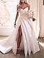 זול שמלות כלה-אירוסין סקסי שמלות חתונה גזרת A לב (סוויטהארט) סטרפלס שובל קורט סאטן שמלות כלה עם שסע קדמי 2024