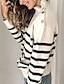 cheap Sweaters-Women&#039;s Pullover Sweater Jumper Turtleneck Knit Button Fall Winter Daily Going out Basic Casual Long Sleeve Striped Black Khaki Beige S M L
