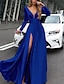 cheap Party Dresses-Women&#039;s Swing Dress Maxi long Dress Blue Red Long Sleeve Solid Color Split Patchwork Fall Spring Deep V Eleganty Prom Dress Party 2023 S M L XL XXL