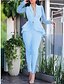 cheap Jumpsuits &amp; Rompers-Women&#039;s Jumpsuit Solid Color Lace Casual Open Front Suit Dailywear Casual Long Sleeve Regular Fit Illusion Sleeve Blue White Black S M L Fall