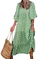 olcso Mintás ruhák-női hosszú ruha maxi ruha zöld 3/4 hosszú ujjú geometrikus patchwork ősz ősz v nyak bő fazon 2023 s m l xl