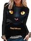 halpa Naisten T-paidat-Naisten T-paita Eläin Kissa 3D Musta Painettu Pitkähihainen Halloween Viikonloppu Perus Halloween Pyöreä kaula-aukko Normaali Syystalvi