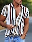 cheap Men&#039;s Casual Shirts-Men&#039;s Shirt Striped Collar Casual Daily Button-Down Print Short Sleeve Tops Designer Casual Fashion Breathable White Blue Gray / Summer