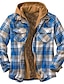 cheap Flannel Shirts-Men&#039;s Flannel Shirt Check Hooded Light Yellow Light Purple Wine Green / Black Sea Blue Print Street Daily Long Sleeve Button-Down Clothing Apparel Fashion Casual Comfortable / Weekend