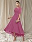cheap Mother of the Bride Dresses-A-Line Mother of the Bride Dress Elegant Jewel Neck Asymmetrical Ankle Length Chiffon Lace Half Sleeve with Pleats Appliques 2022