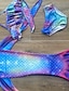 cheap Swimwear-Kids Girls&#039; Swimwear Mermaid Three-piece Set Swimsuit Monofin Print Swimwear Rainbow Color Block Sleeveless Blue Purple Pink Beach Swimming Active Bathing Suits 3-10 Years / Summer