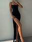 cheap Party Dresses-A-Line Cocktail Dresses Sexy Dress Wedding Guest Homecoming Ankle Length Sleeveless Spaghetti Strap Polyester with Sleek Slit 2024