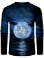 preiswerte T-Shirts für Herren mit 3D-Druck-Herren Unisex Tee T-Shirt Hemd 3D-Druck Grafik-Drucke MOON Rundhalsausschnitt Halloween Täglich Bedruckt Langarm Oberteile Alltag Designer Groß und hoch Marineblau