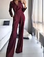 cheap Evening Dresses-Jumpsuits Prom Dresses Minimalist Dress Wedding Guest Party Wear Floor Length Long Sleeve V Neck Pocket Stretch Fabric with Pure Color Pocket 2024