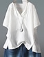 cheap Plus Size Tops-Women&#039;s Plus Size Tops Plain Blouse Shirt Half Sleeve Basic V Neck Cotton Daily Weekend Fall Summer Blue White