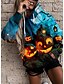 billige Hættetrøjer og sweatshirts til kvinder-Dame Hattetrøje Sweatshirt bluse Gade Halloween Frontlomme Trykt mønster Blå 3D Græskar Halloween Hætte Langærmet S M L XL XXL / 3D-udskrivning