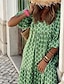 cheap Casual Dresses-Women&#039;s Maxi long Dress A Line Dress Green 3/4 Length Sleeve Patchwork Print Geometric V Neck Spring Summer Casual Boho Flare Cuff Sleeve 2022 S M L XL / Loose