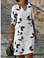 رخيصةأون فساتين منقوشة-نسائي لباس غير رسمي فستان شيفت فستان ميدي أبيض نصف كم ورق طباعة الربيع الخريف فصل الخريف V رقبة أساسي فضفاض صالح 2023 S M L XL XXL