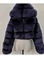 cheap Women&#039;s Furs &amp; Leathers-Women&#039;s Fur Coat Faux Fur Coat Hoodie Jacket Wedding Daily Outdoor clothing Fall Winter Short Coat Slim Casual Faux Leather Jacket Long Sleeve Solid Color Fur Light Pink Sapphire Navy