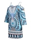 cheap Casual Dresses-Women&#039;s Short Mini Dress Loose Blue 3/4 Length Sleeve Hollow Out Cut Out Multi Color Geometic Square Neck Spring Summer Ethnic Casual 2022 S M L XL XXL