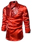 tanie męskie smokingowe koszule-Męskie Koszula na studniówkę Koszula dyskotekowa Satynowa jedwabna koszula Czarny Biały Czerwony Długi rękaw Równina Kołnierz Spektakl Ślub Odzież Cekiny