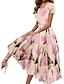 cheap Vintage Dresses-Women&#039;s A Line Dress Midi Dress Blue Purple Pink Short Sleeve Floral Print Spring Summer Square Neck Elegant 2022 S M L XL XXL